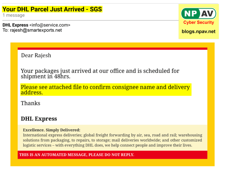 Featured image for email from mail delivery subsystem - Phishing scam posing as DHL parcel ...