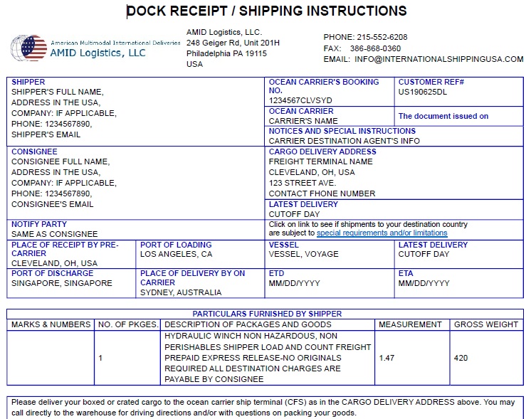 Featured image for shipping from usa to - Dock Receipt in International Shipping ...