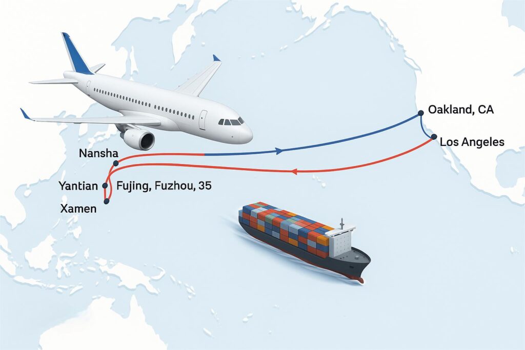 Illustrative image for shipping to USA from China - Shipping Routes from China to USA (2025 ...